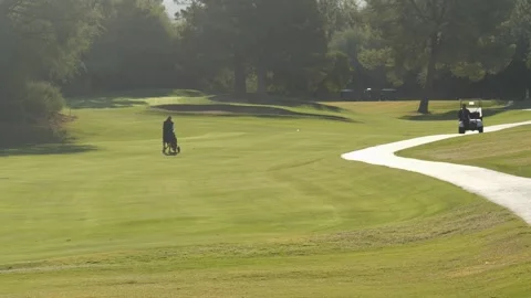 A man walking on a fairway while playing golf Stock Footage 141666657