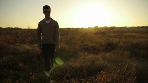 Man Walking in Field Stock-Footage 27186069