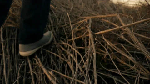 Man Walking In Field, Slow Motion, Color Corrected Video stock 33400992