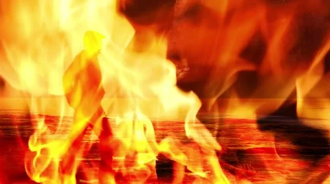 Man walking in the fire Stock Footage 49882640