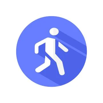 Man walking flat white icon on round color background.Vector illustrator イラスト素材