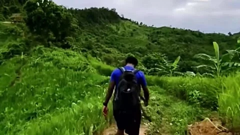 Man Walking In The Forest Alone Stock Footage 264088847