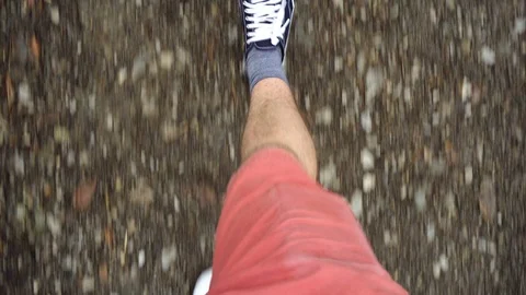 Man Walking on Forest Path - Looking Straight Down At Shoes Stabilized Stock Footage 104406372