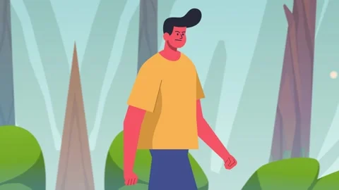 Man Walking in a Forrest Zoom in Animation 4k Stock Footage 279633645