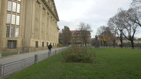 Man walking in front of Croatian State Archives in Zagreb, Croatia Stock Footage 60806509