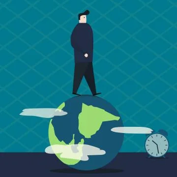Man walking on the globe Stock Illustration