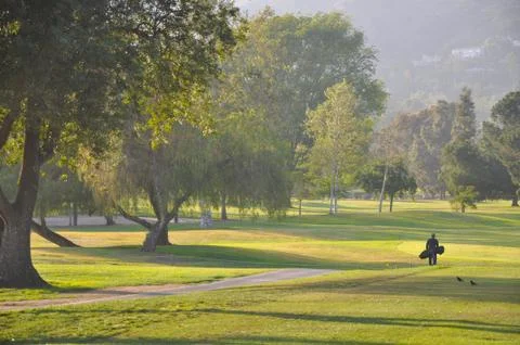 Man walking on golf course Stock Photos