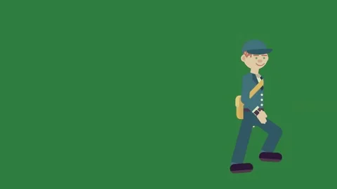 A man walking on green background and cartoon character screen with it in blue Video stock 335691591