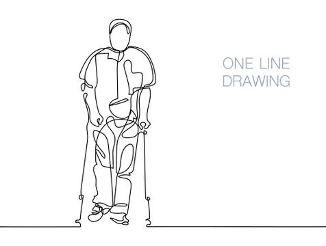 Man walking with help of crutches Stock Illustration