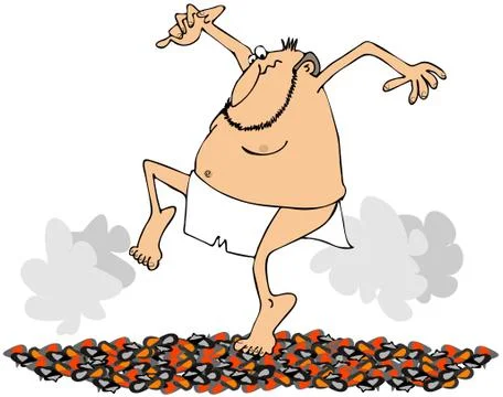Man walking on hot coals Stock Illustration