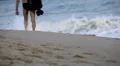 Man walking on Lamai Beach in Ko Samui Island, Amazing Thailand, Big Waves HD Footage