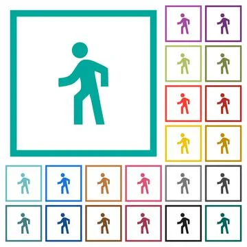 Man walking left flat color icons with quadrant frames Stock Illustration