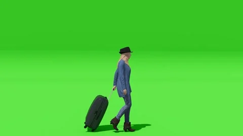Man Walking with Luggage Side View on Green Stock Footage 312972994