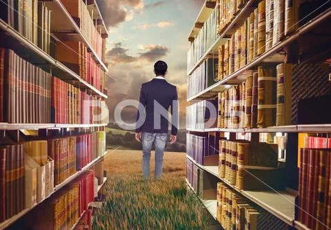 Man walking in the meadow Modello PSD