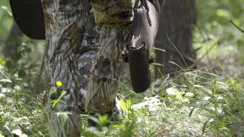 Man walking on mossy forest path. Outdoor activity concept. Summer hiking in Stock Footage 133245506