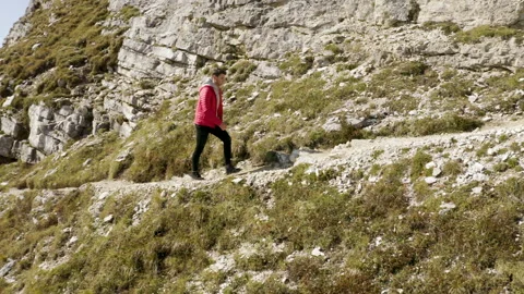 Man walking on mountain ridge epic drone view dolomites. Stock Footage 143368146
