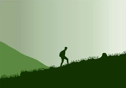 A man walking in the mountains vector Stock Illustration