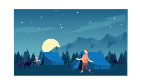 Man Walking in night Stock Illustration