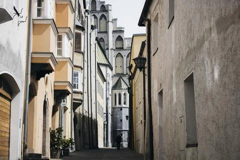 Man walking in an old town Stock Photos