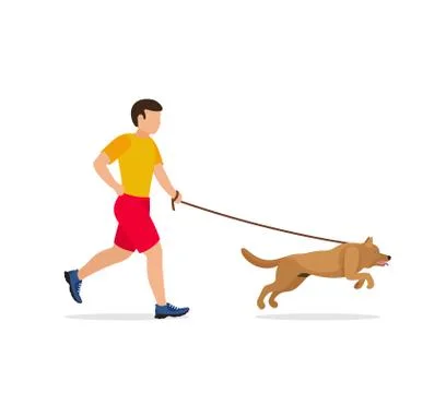 Man walking or running with a dog. Stock Illustration