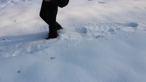 Man Walking Outdoors In Deep Winter Snow 스톡 동영상 83680308