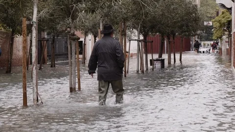 Man walking over the flood Stock-Footage 124340682