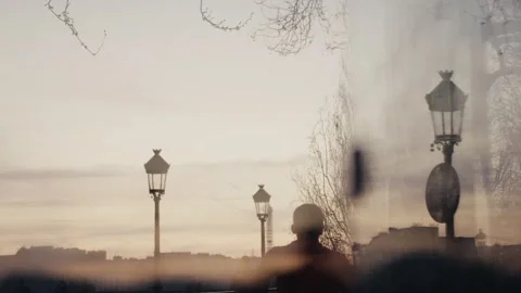 Man walking in paris at sunset with double exposure effect Stock Footage 305354617