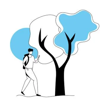 Man walking in park landscape Stock Illustration