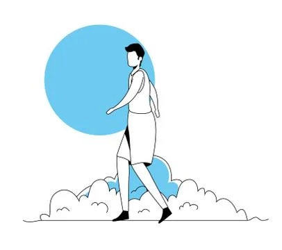 Man walking in park landscape Stock Illustration