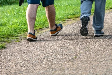 Man walking on a path, helathy activity to make exercice Stock Photos