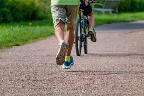 Man walking on a path, helathy activity to make exercice Fotos Stock