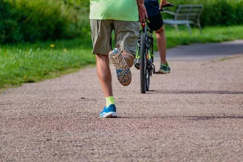 Man walking on a path, helathy activity to make exercice Stock-Fotos