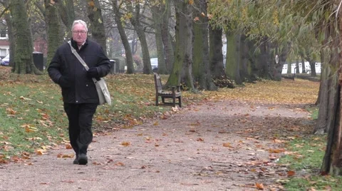 A man walking on path in a park Stock Footage 44326298