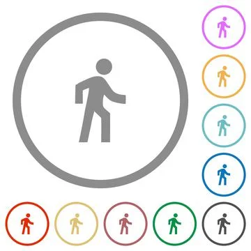 Man walking right flat icons with outlines Stock Illustration