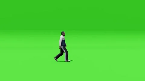 Man Walking Side View on Green Background Video stock 312972990
