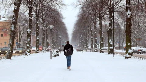 Man walking in the snow Stock Footage 46510894