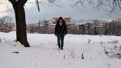 Man walking snow Stock Footage 170432075