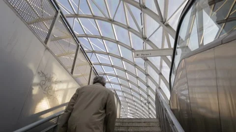 Man Walking up the Stairs at Station in Bucharest Romania Stock Footage 151415663
