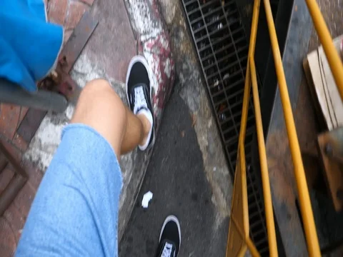 Man Walking On Street With Garbage Stock Footage 83196351