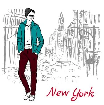 Man walking on street Stock Illustration