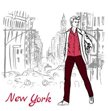 Man walking on street Stock Illustration