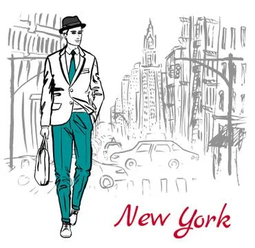 Man walking on street Stock Illustration