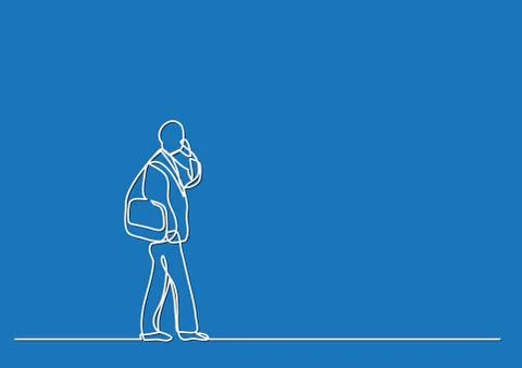 Man walking talking on cell phone - single line drawing Stock Illustration