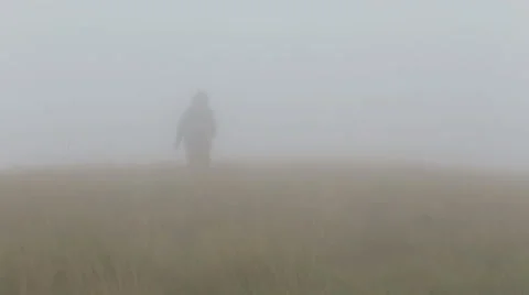 Man walking in terrible, windy and foggy weather Stock Footage 45434008