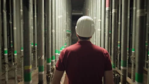 Man walking through construction work Stock Footage 289390282