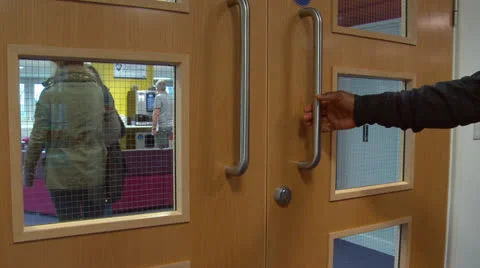 Man walking through door(the hub) Stock Footage 25859488