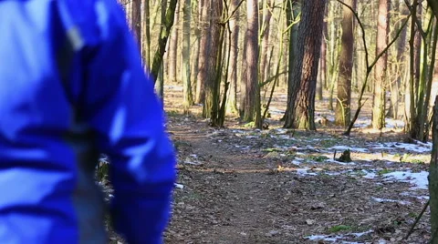 Man walking through forest Stock Footage 58654280