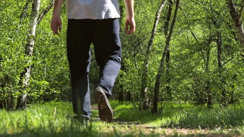 Man walking through the forest Stockbeeldmateriaal 89231929