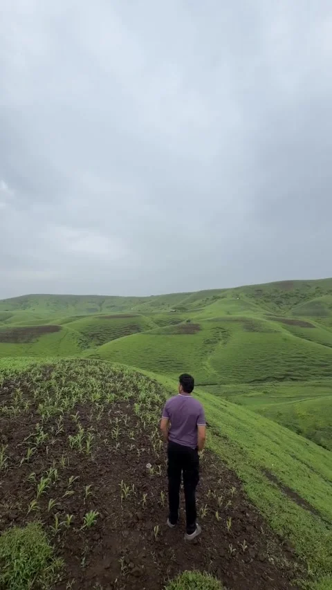 Man Walking Through Green Hills Stock Footage 340871089