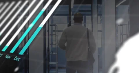 Man walking through office, data overlays shifting and revealing man and charts, Stock Footage 334112329
